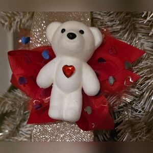 Valentines Day White Teddy Bear Bow 3 Diffrent Colors Red/ Light Pink/ Hot Pink